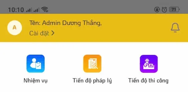 Giao diện phần mềm Quản lý dự án Điện thoại